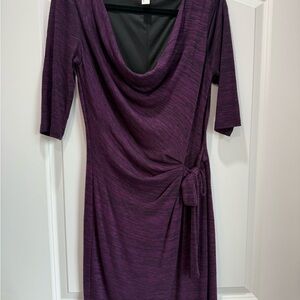 Emma & Michele Purple Sheath Dress with Cowl Neck and 3/4 Sleeves